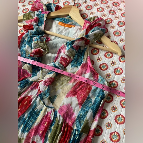 EUC Oliphant Metallic Gold Detail Teal Merritt Sleeveless Maxi Dress Size XS / S - Picture 8 of 8